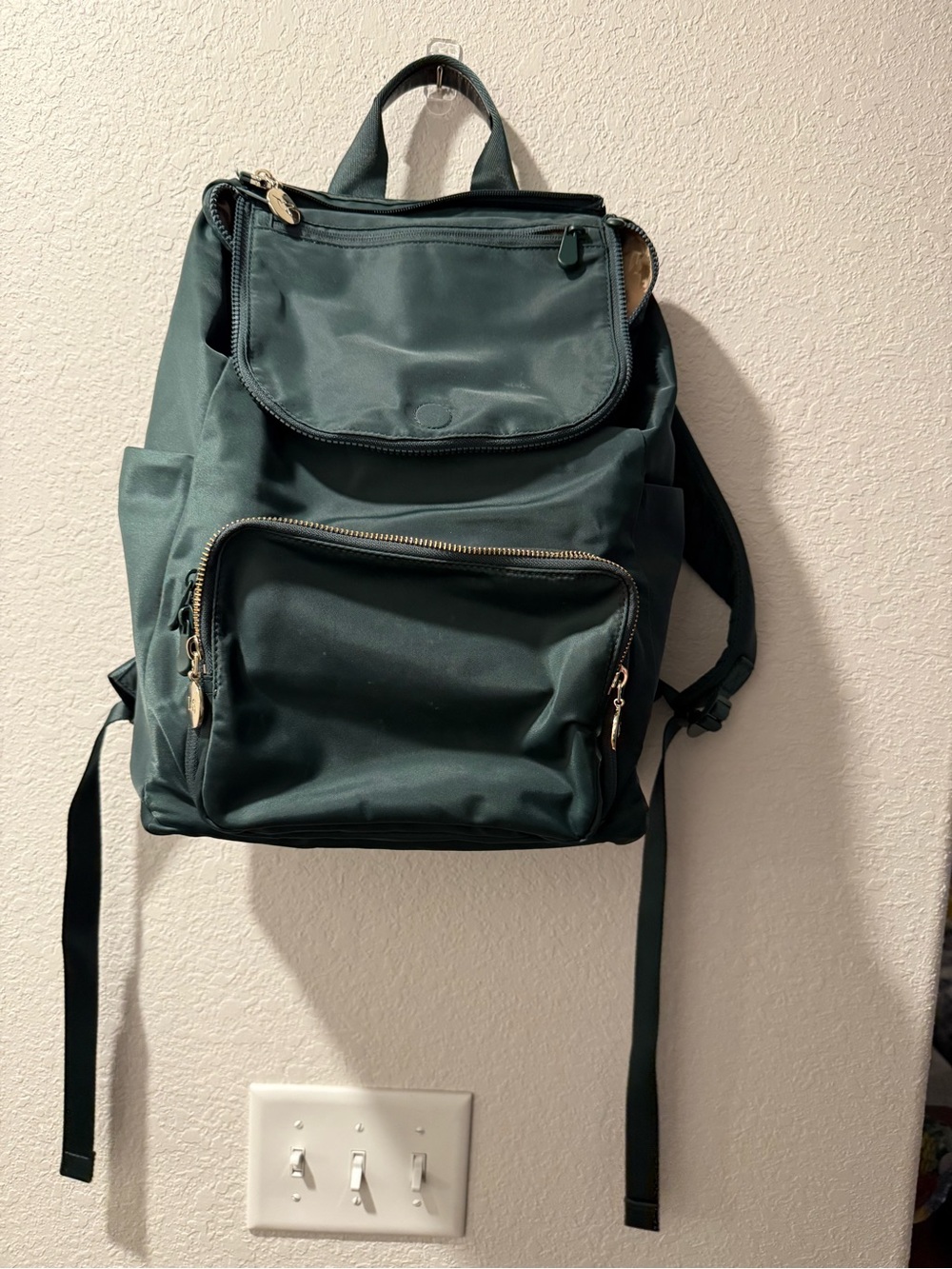 Lo & Sons Dark Green Nylon Laptop Commuter Backpack with Gold Hardware
